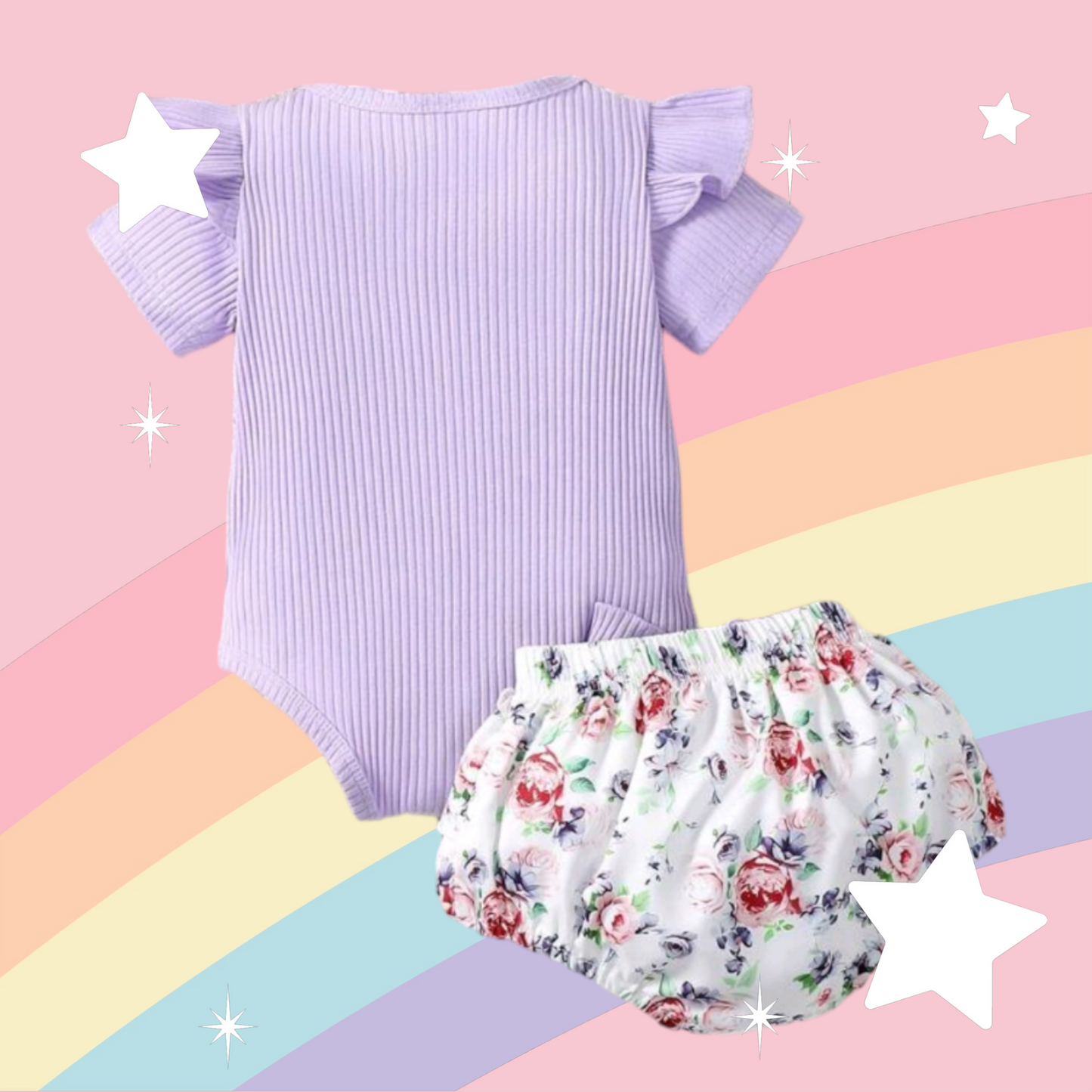 Daddy's Girl Mommy's World Purple Ruffle Romper with Floral Bloomer and Headband  1000860