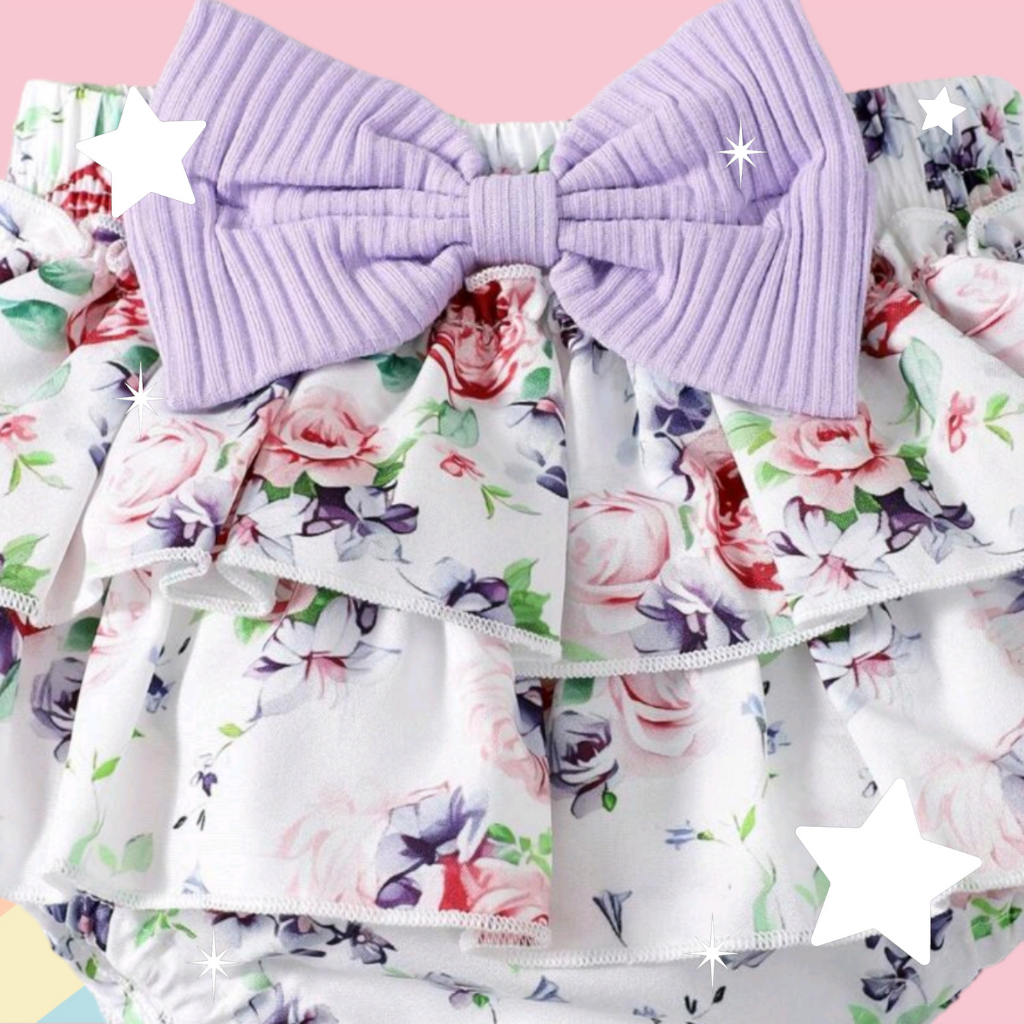 Daddy's Girl Mommy's World Purple Ruffle Romper with Floral Bloomer and Headband 