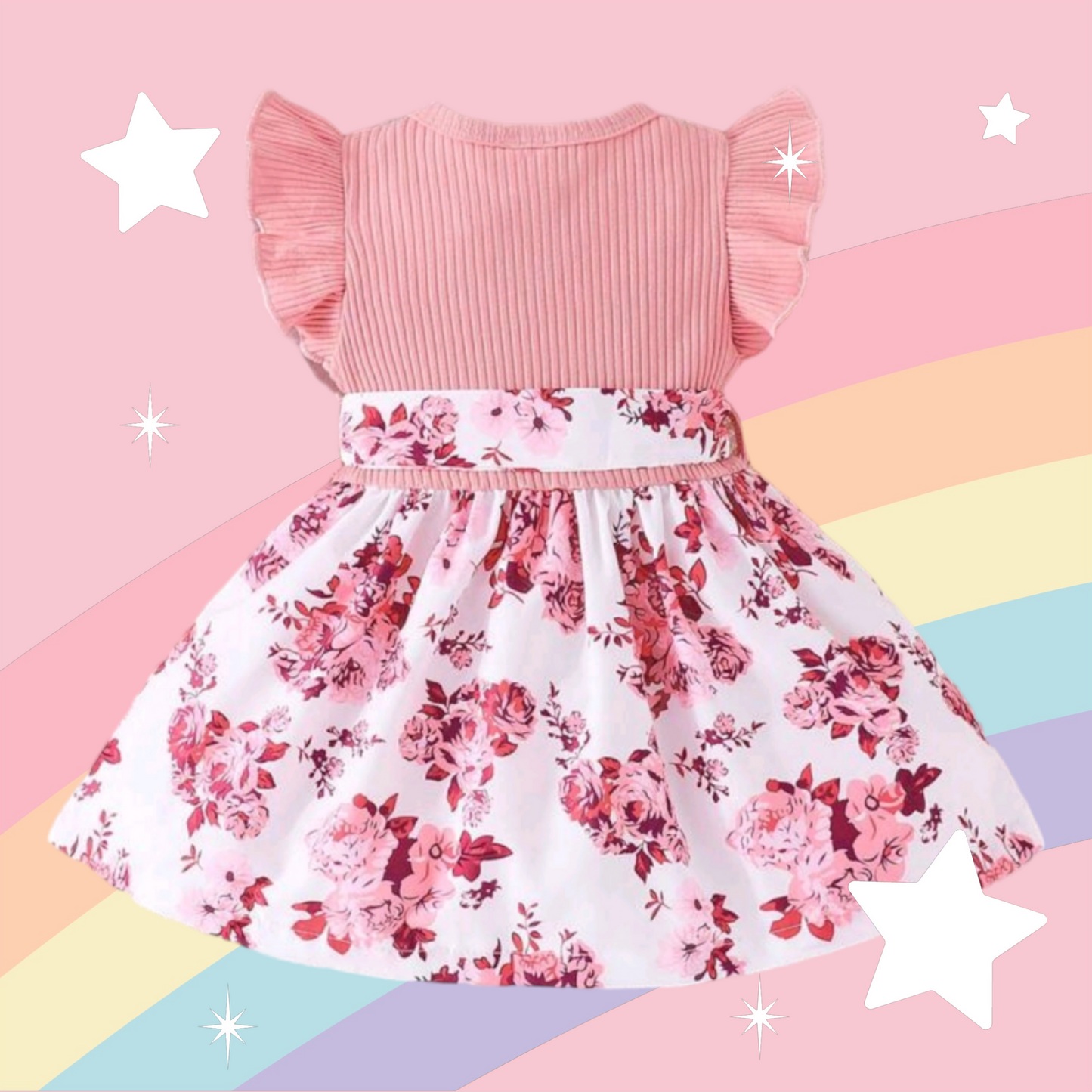 Pink Floral Dress with Ruffle Sleeves 1000300