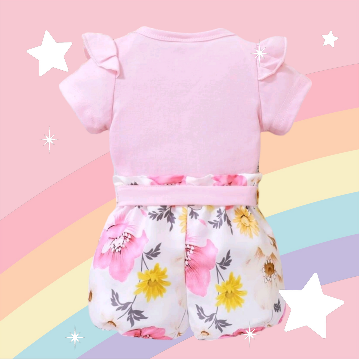 Daddy's Girl Mommy's World Pink Ruffle Romper with Floral Bloomer and Headband 1000874