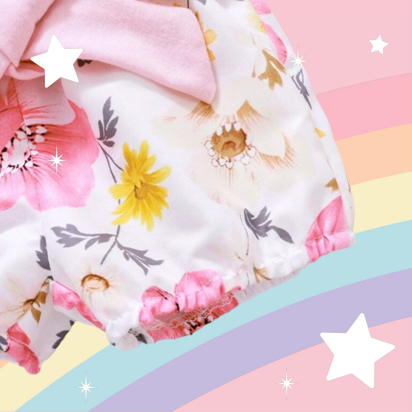 Daddy's Girl Mommy's World Pink Ruffle Romper with Floral Bloomer and Headband 1000874