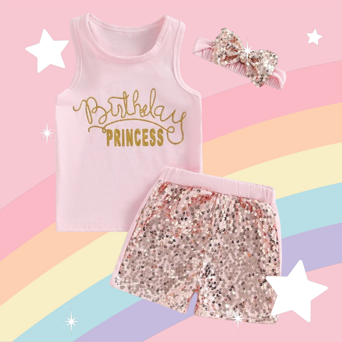 Birthday Princess Top with Sequins Shorts and Headband 