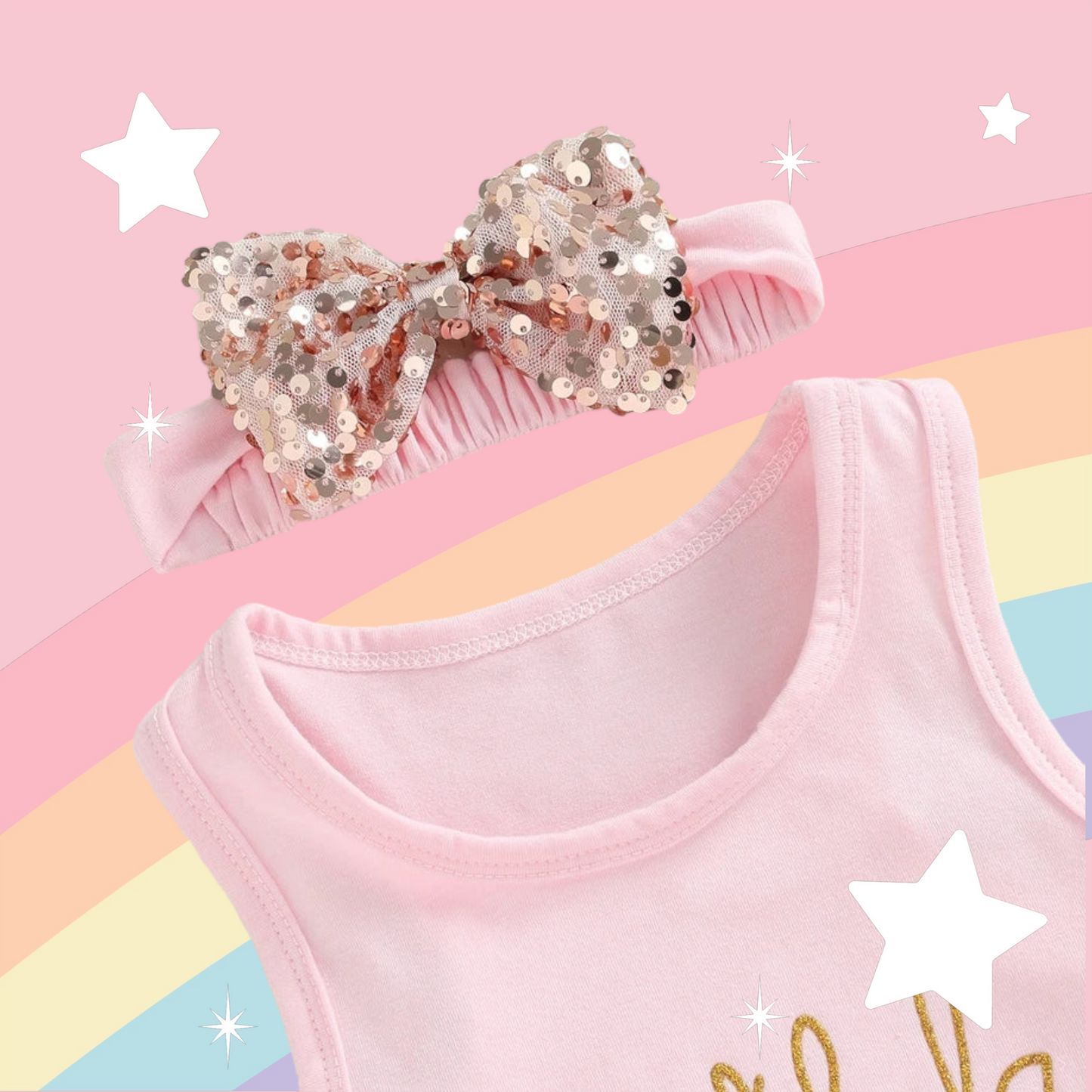 Birthday Princess Top with Sequins Shorts and Headband 