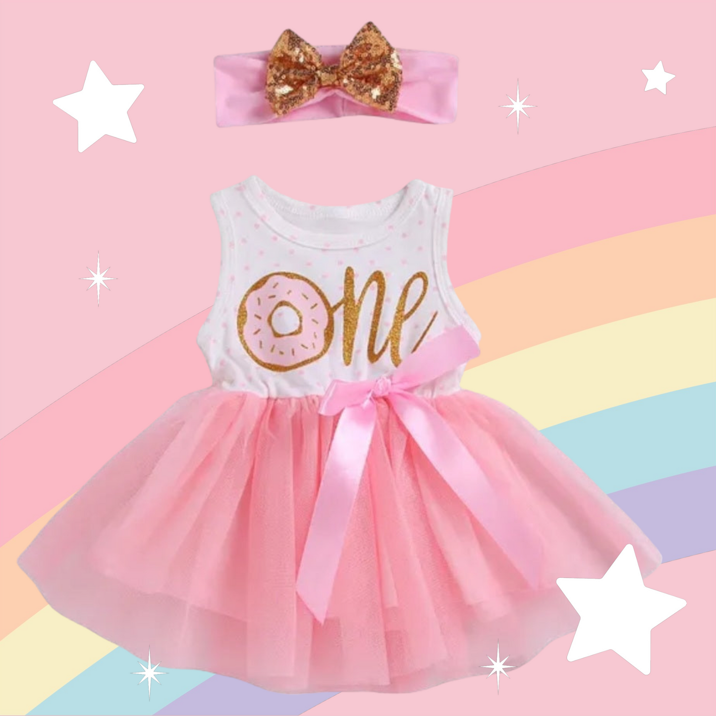 One Sleeveless Birthday Dress and Headband 