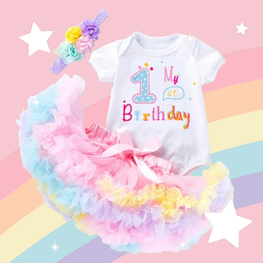 My 1st BIRTHDAY Romper with Puffy Bloomer Tutu and Headband 