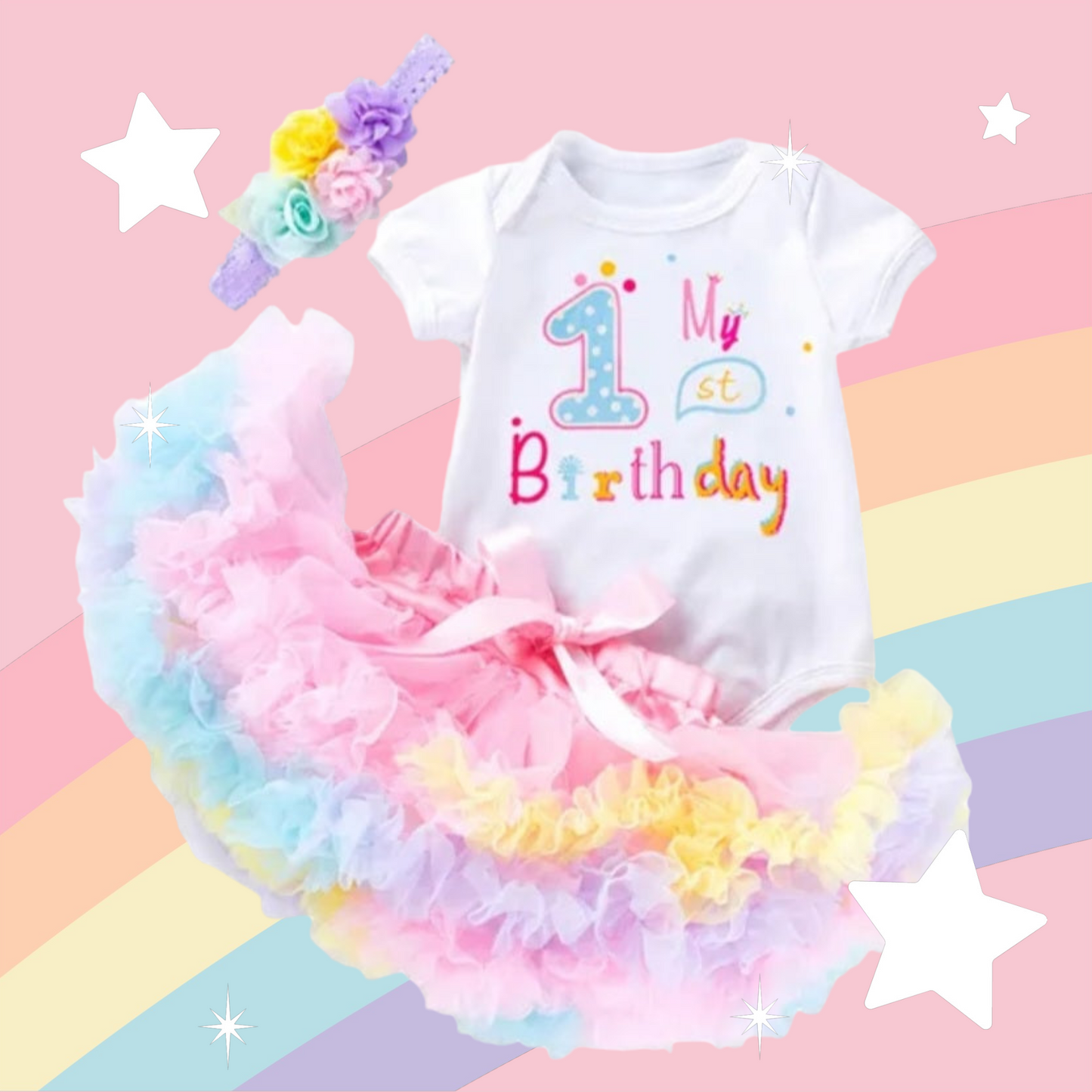 My 1st BIRTHDAY Romper with Puffy Bloomer Tutu and Headband  100051