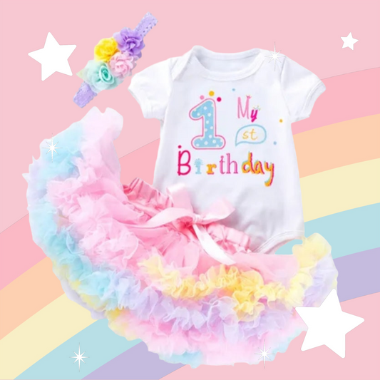 My 1st BIRTHDAY Romper with Puffy Bloomer Tutu and Headband  100051