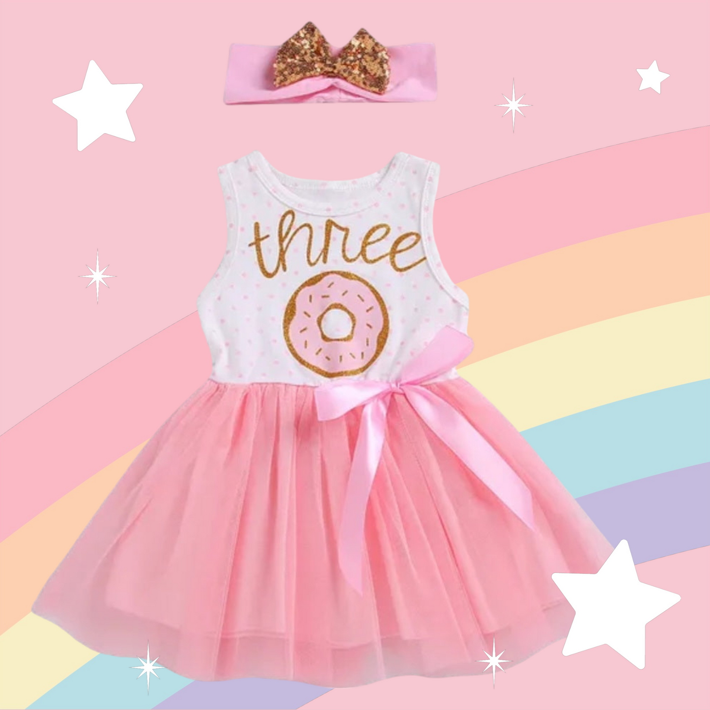 Three Sleeveless Birthday Dresses and Headband 