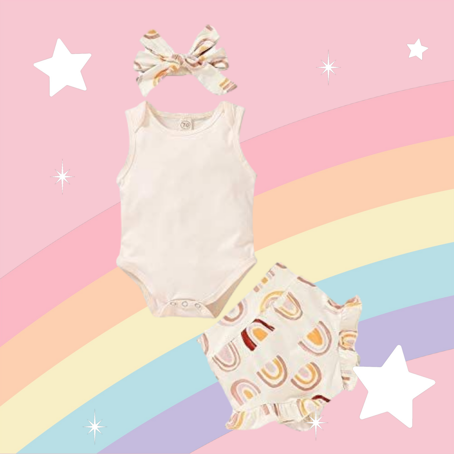 Off White Top with Rainbow Bloomer and Headband #1000895