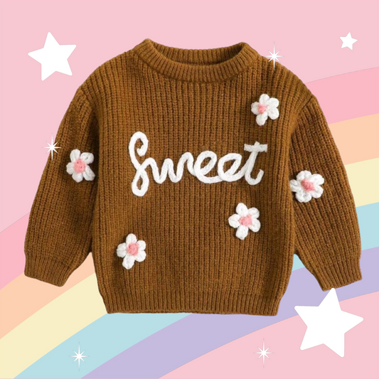 Sweet Toffee Knitted Sweater with Floral Detail