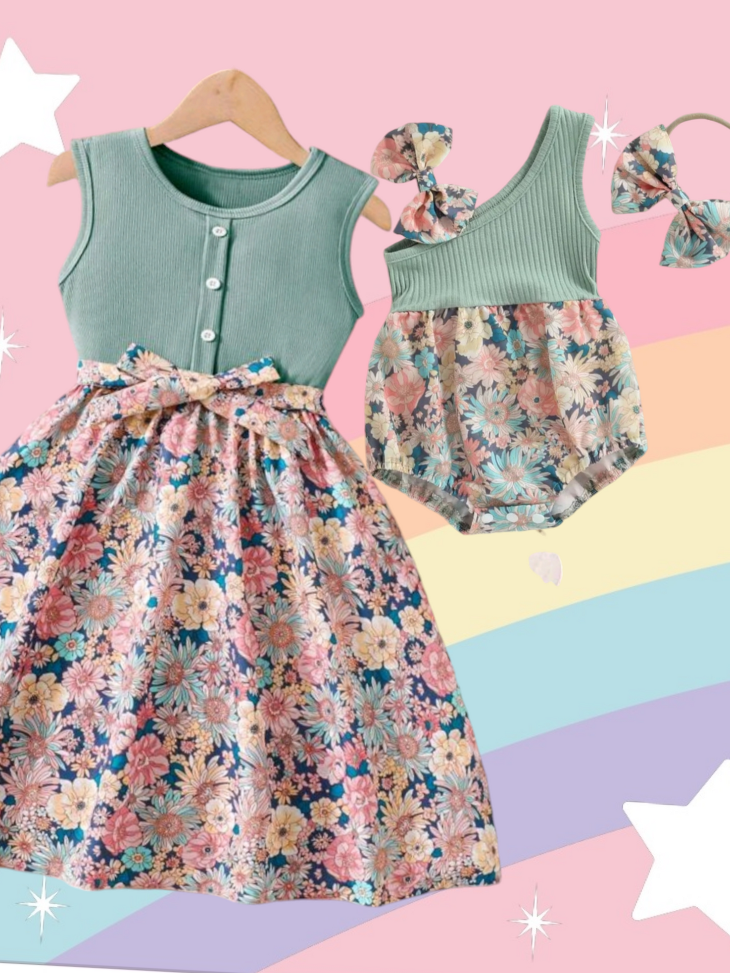 Mint Floral Dress Sibling Outfit 