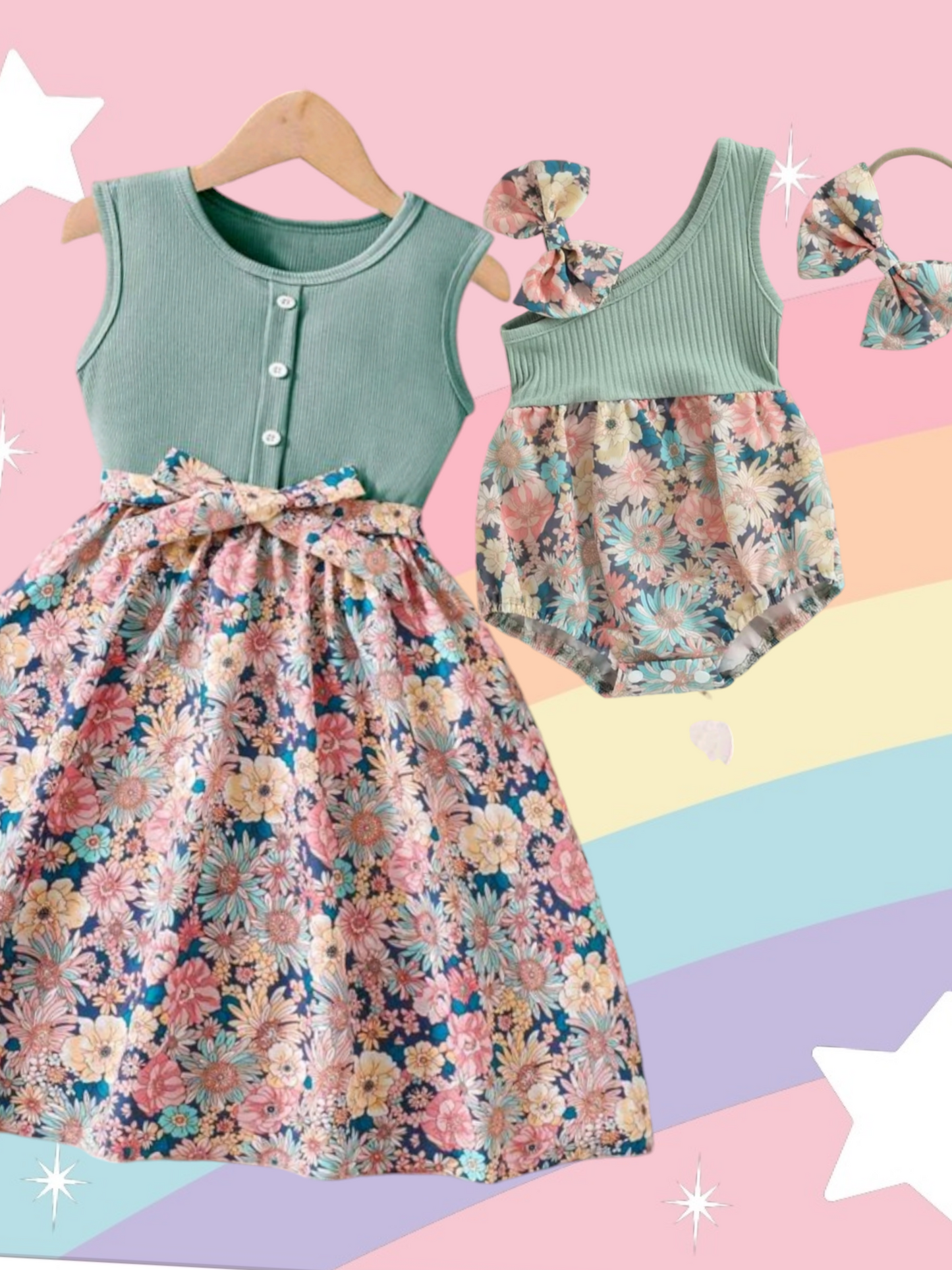 Mint Floral Dress Sibling Outfit  1000237