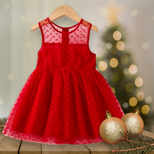 Red Mesh Dress with Heart Detail 