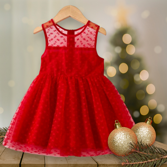 Red Mesh Dress with Heart Detail
