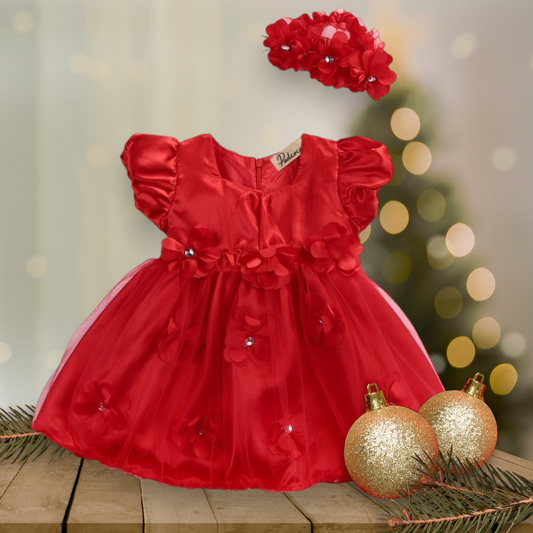 Red Silk Tutu Dress and Floral Headband 1001011