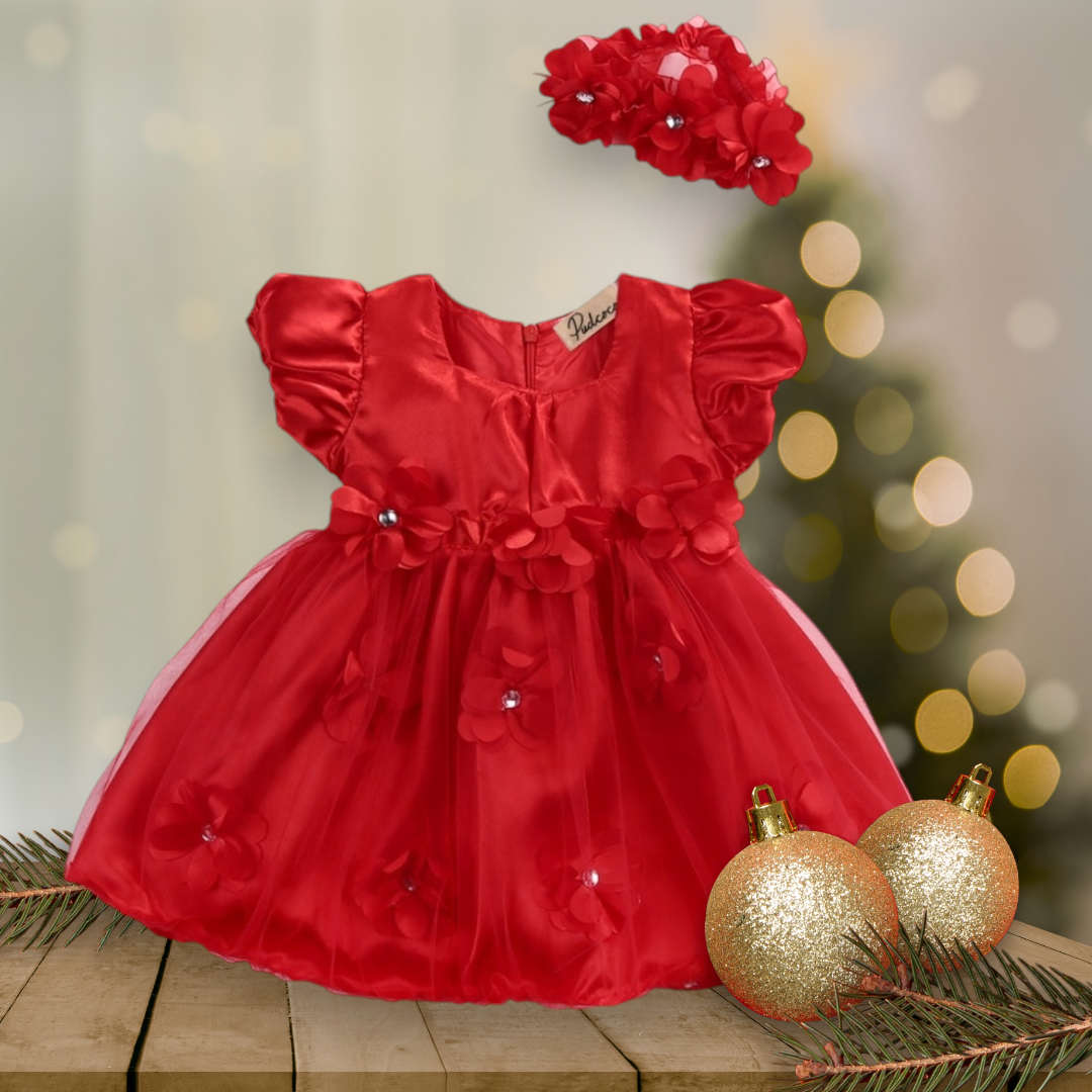 Red Silk Tutu Dress and Floral Headband