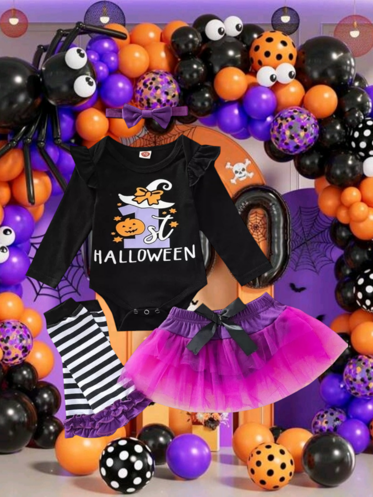 My First Halloween Romper with Tutu , Legwarmers and Headband 