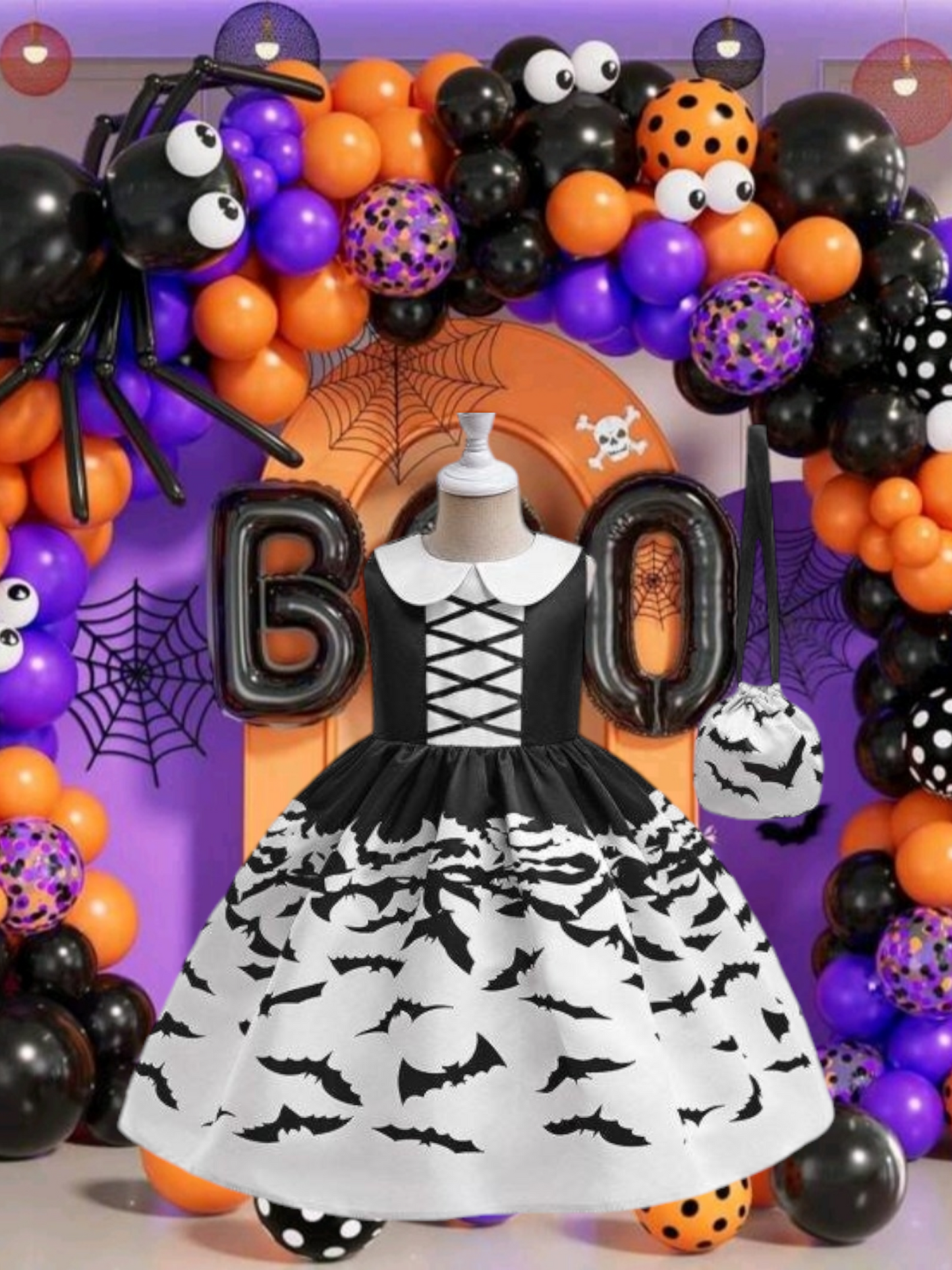 Halloween Black and White Dress with Bag 1000989