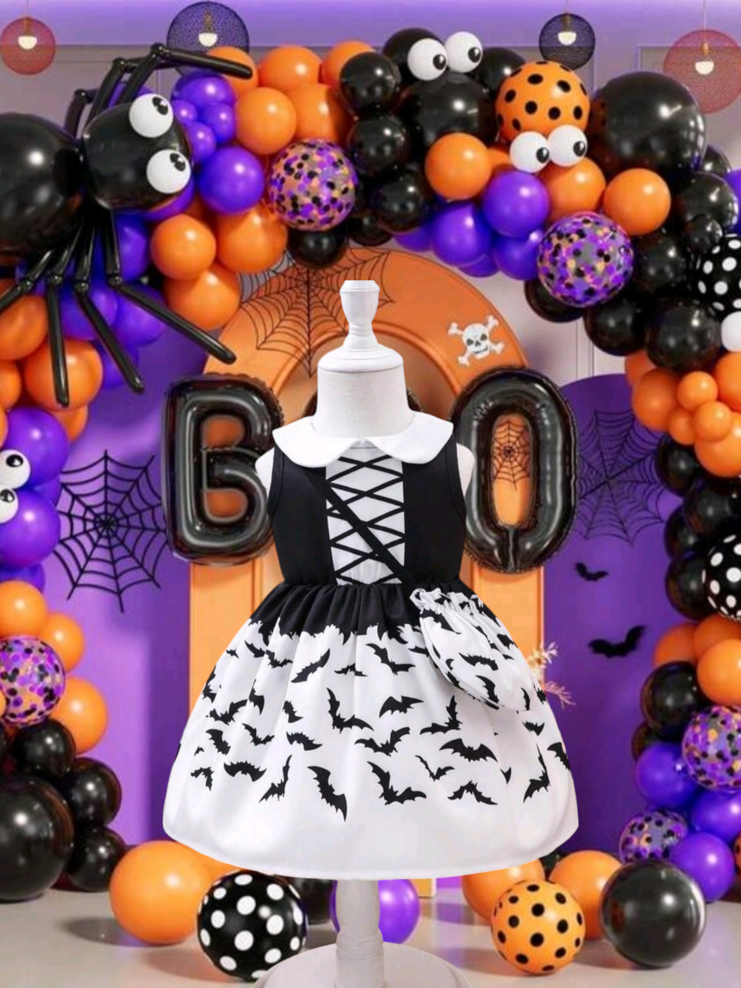 Halloween Black and White Dress with Bag 1000989