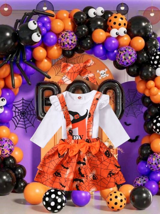 My First Halloween Romper with Spiderweb Dora Dress and Headband