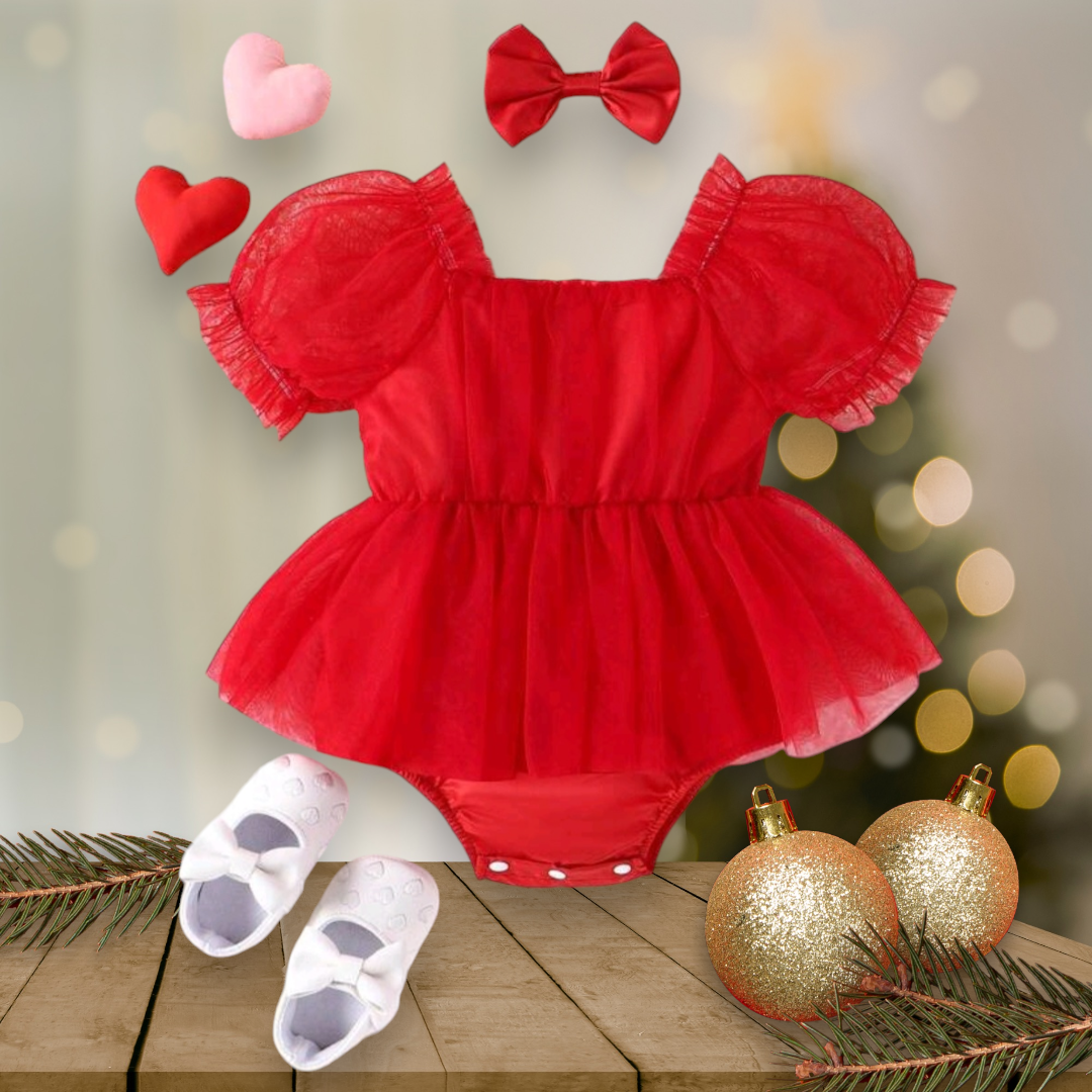 Red Balloon Sleeve Romper and Headband #1000722