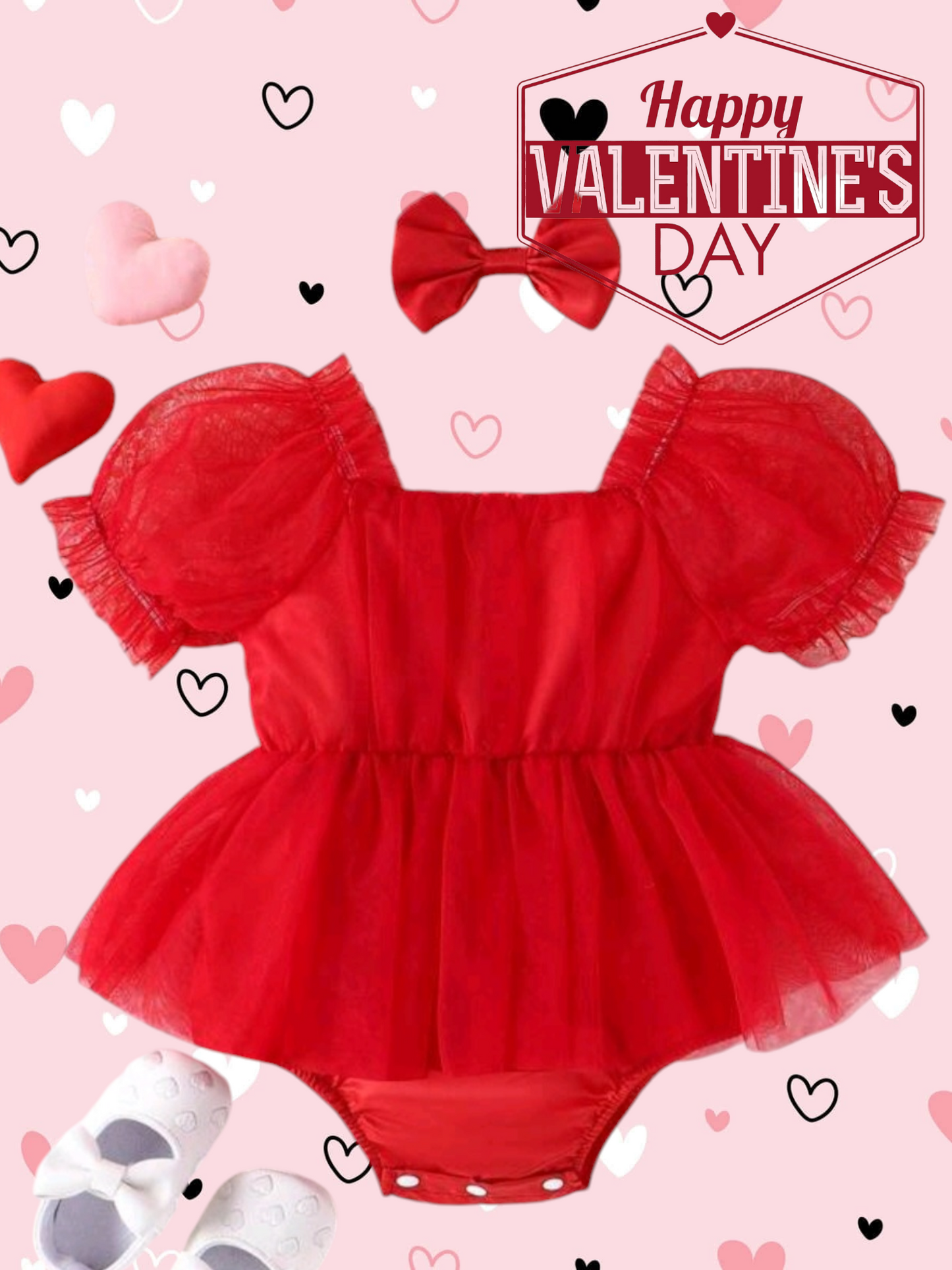 Red Balloon Sleeve Romper and Headband #1000722