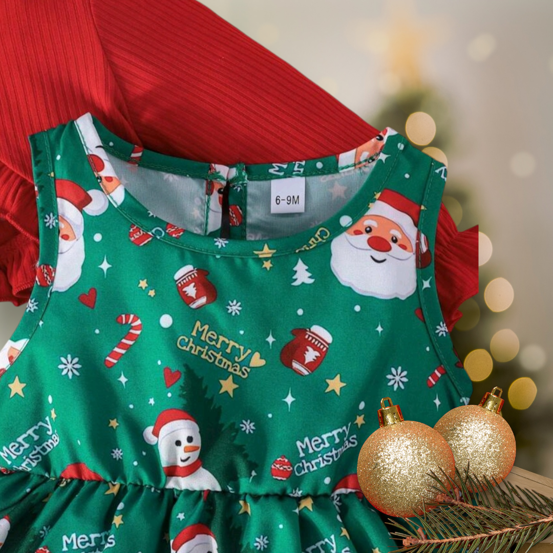 3PSC Christmas Outfit Dress, Headband and Long Sleeve Ruffle Top