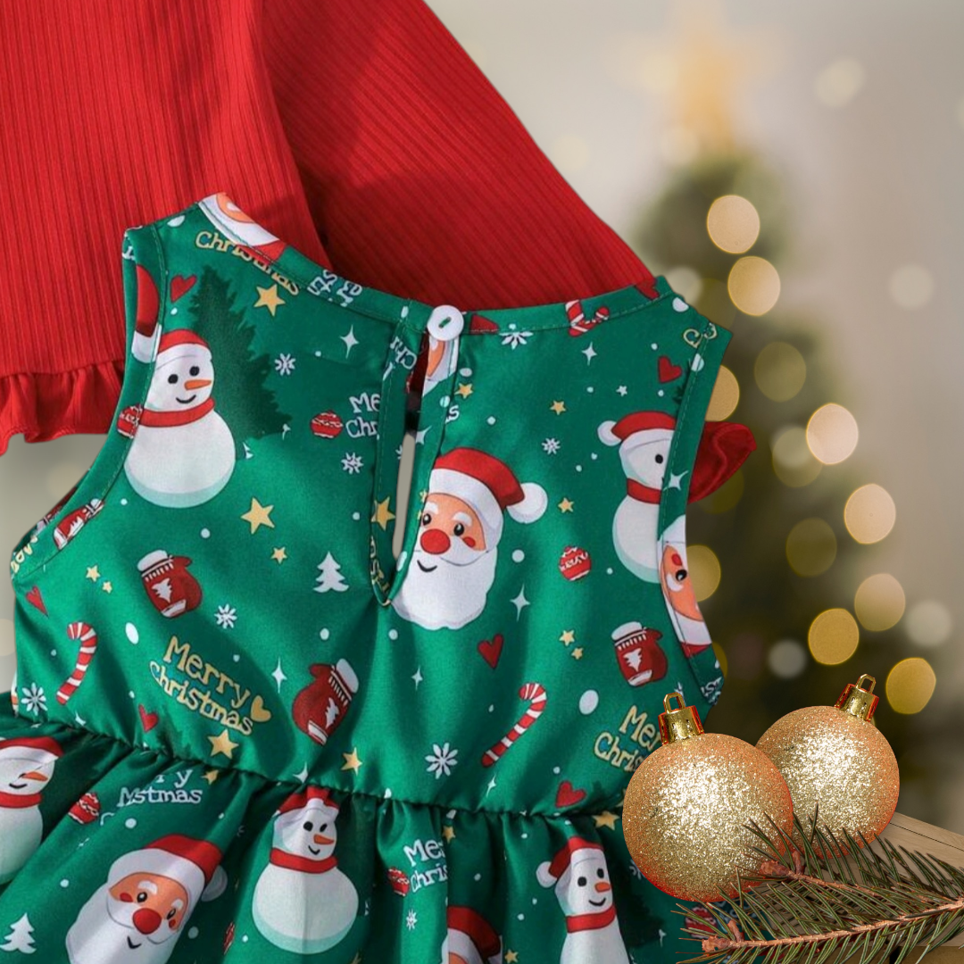 3PSC Christmas Outfit Dress, Headband and Long Sleeve Ruffle Top