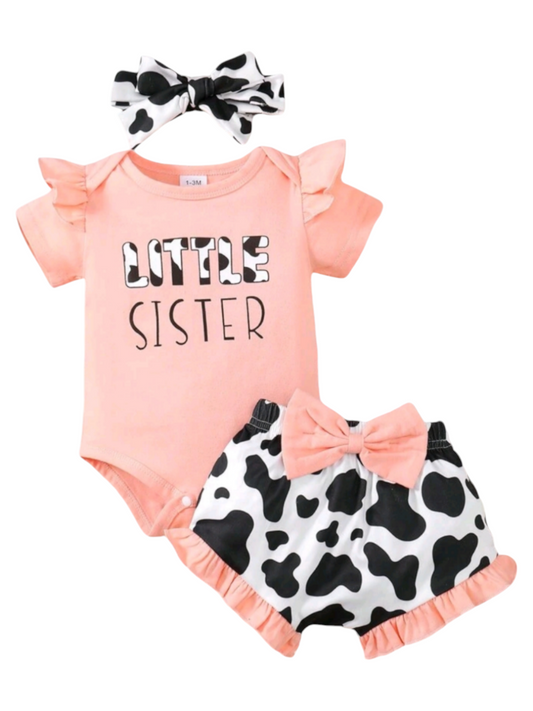 Little Sister Romper with Cow Shorts and Headband