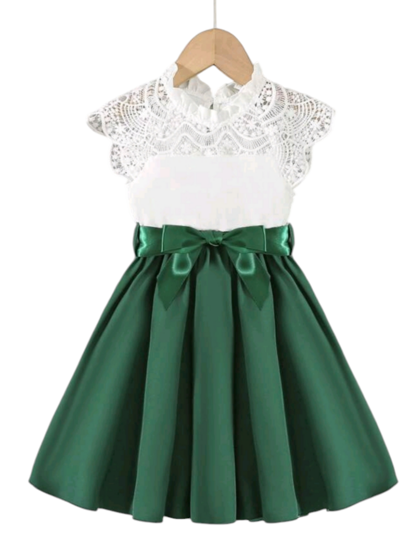 White Lace Forest Green Dress 1001150