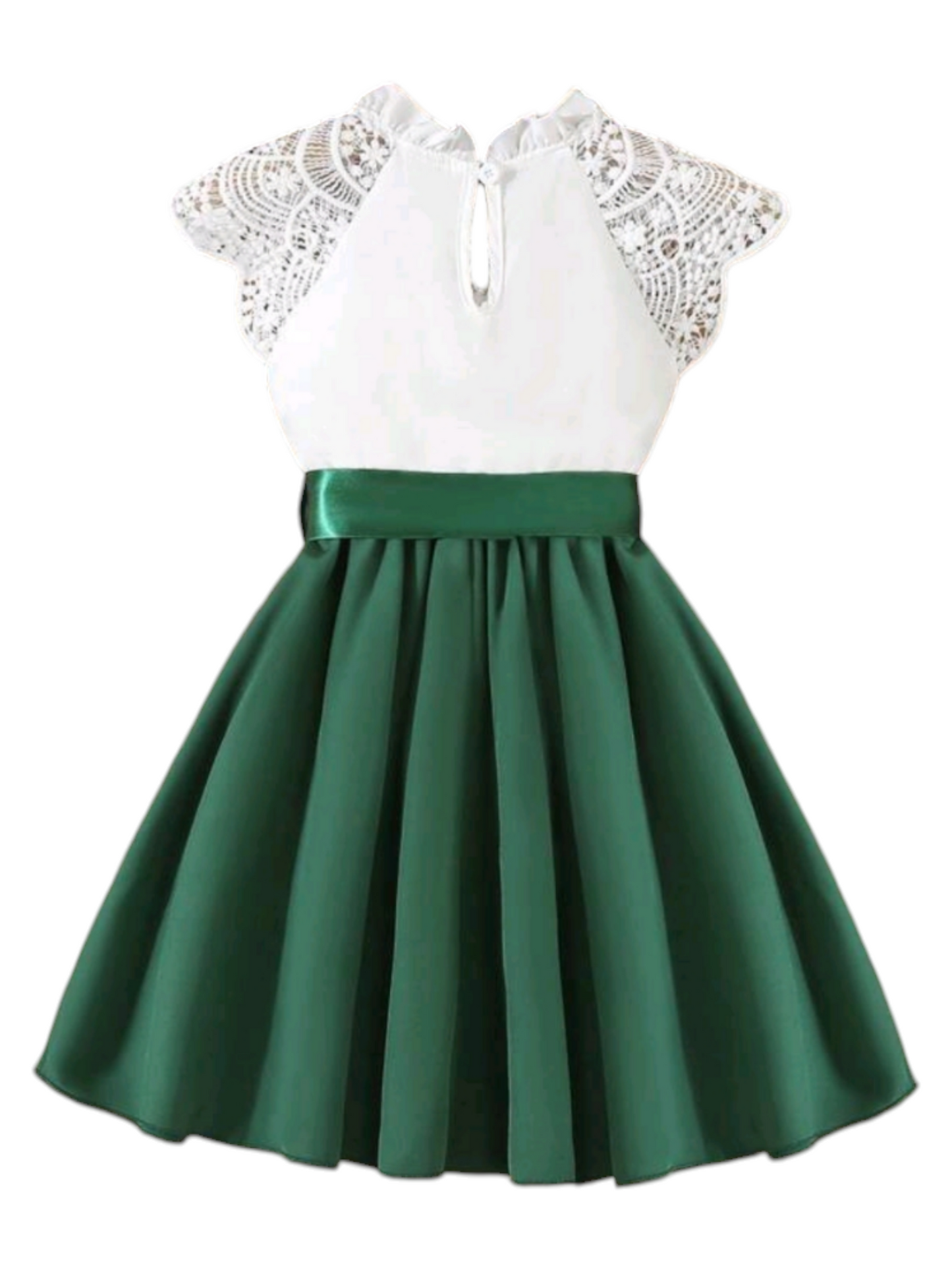 White Lace Forest Green Dress 1001150