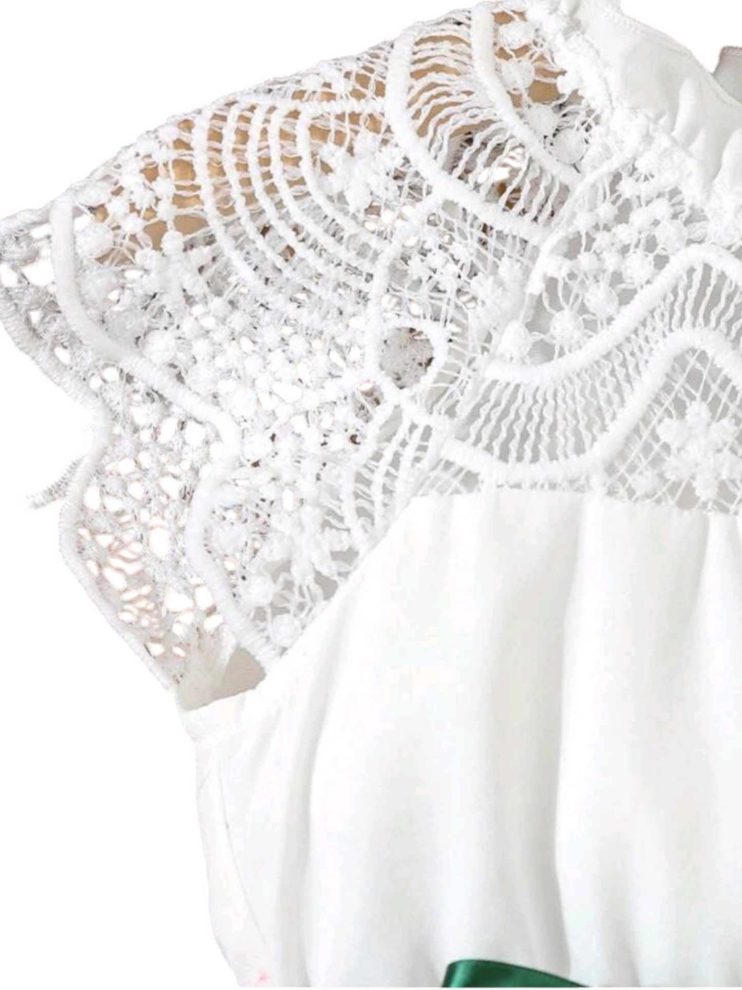 White Lace Forest Green Dress 1001150