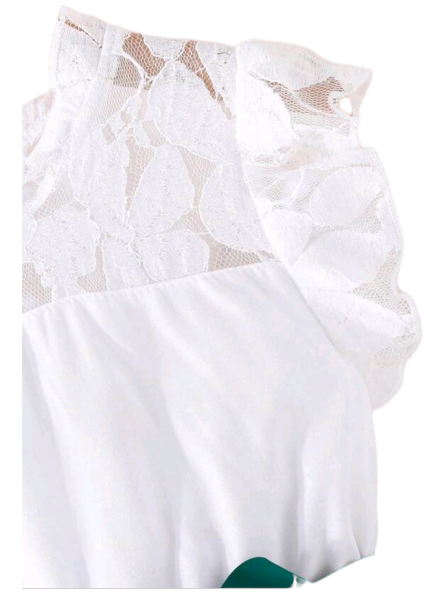 White Lace Ruffle Sleeve Dress with Green 1000359
