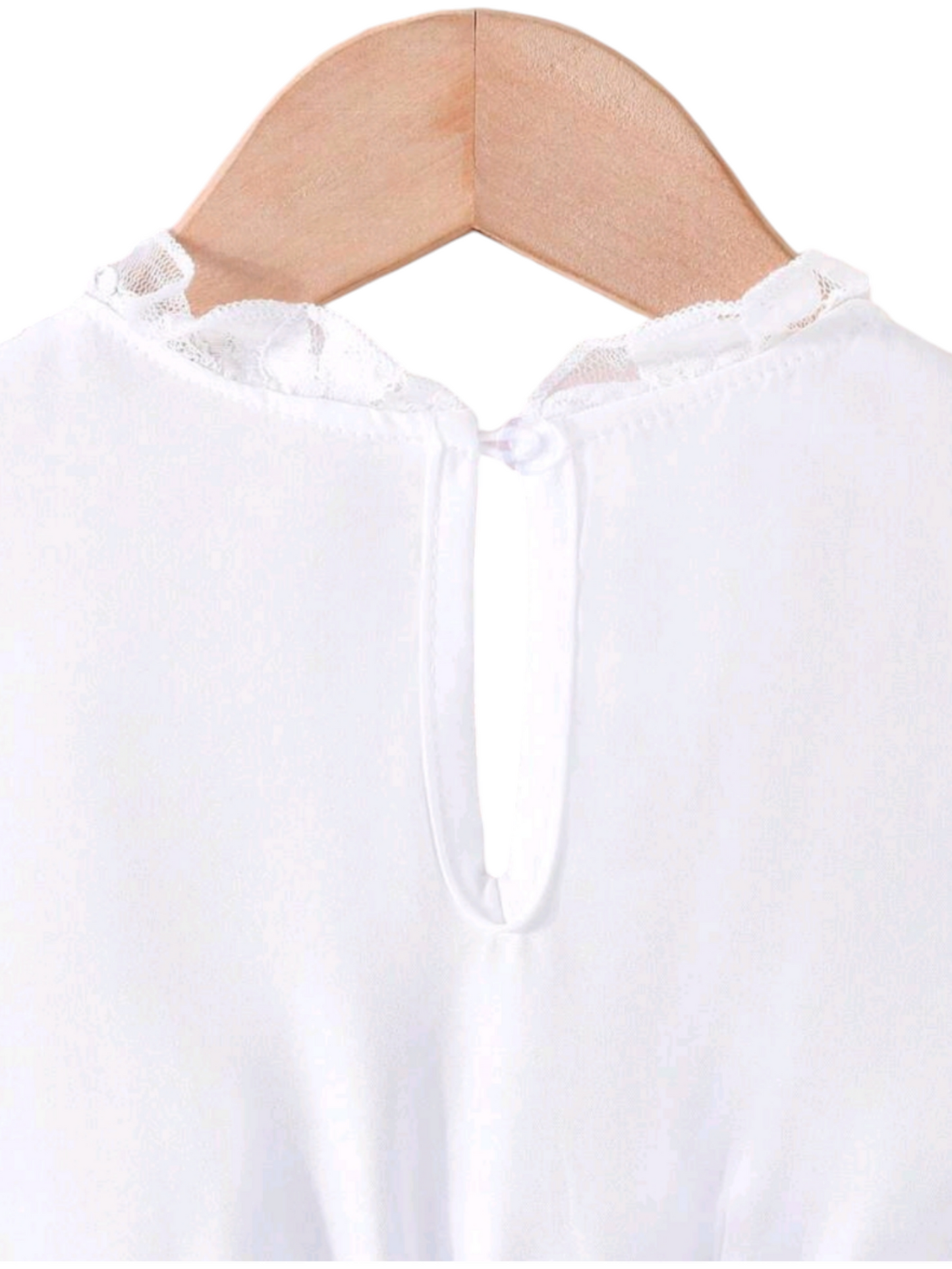 White Lace Ruffle Sleeve Dress with Green 1000359