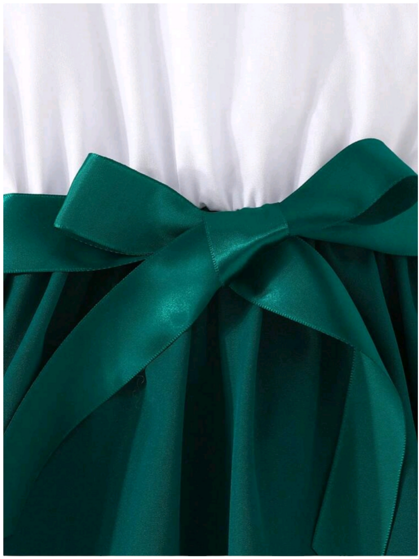 White Lace Ruffle Sleeve Dress with Green 1000359