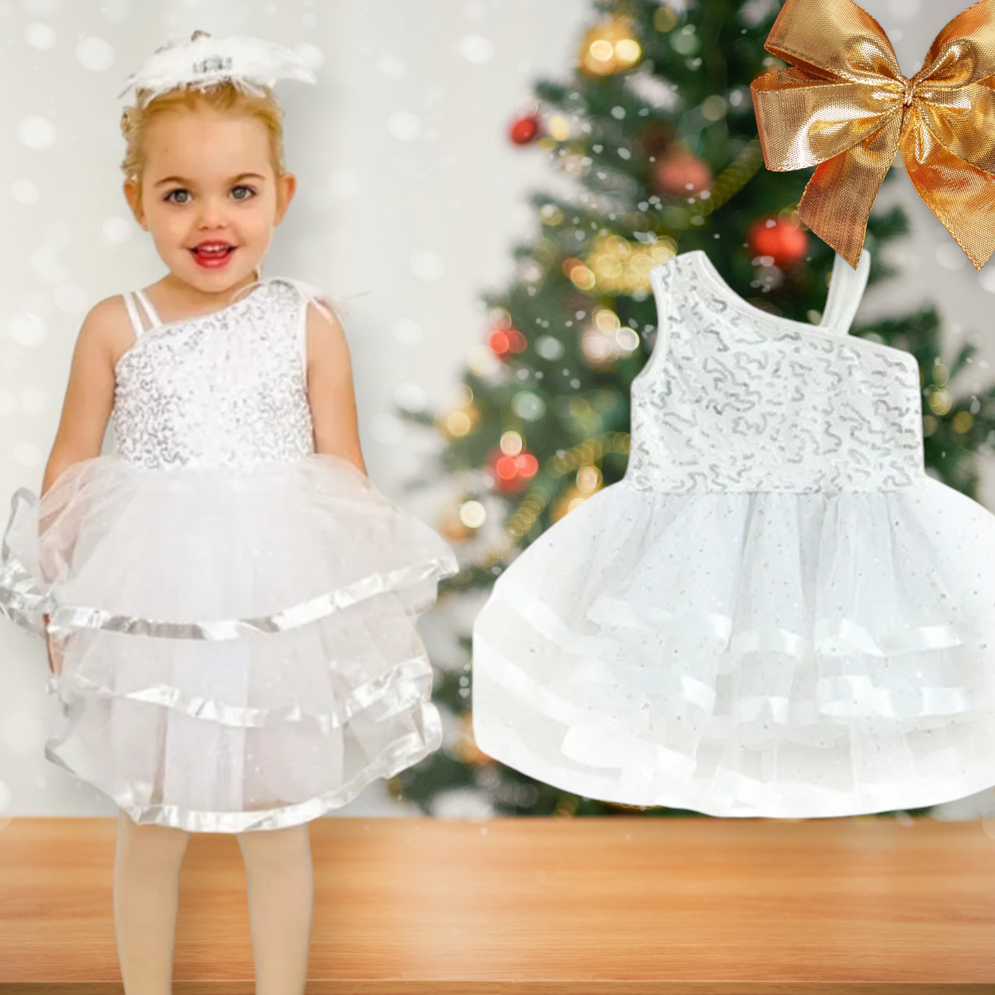 White Ruffle Silver Sequins Special Occasions Dress 