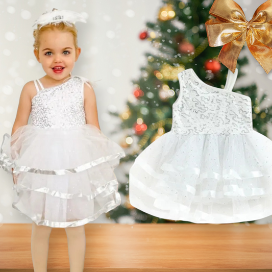 White Ruffle Silver Sequins Special Occasions Dress 1000276