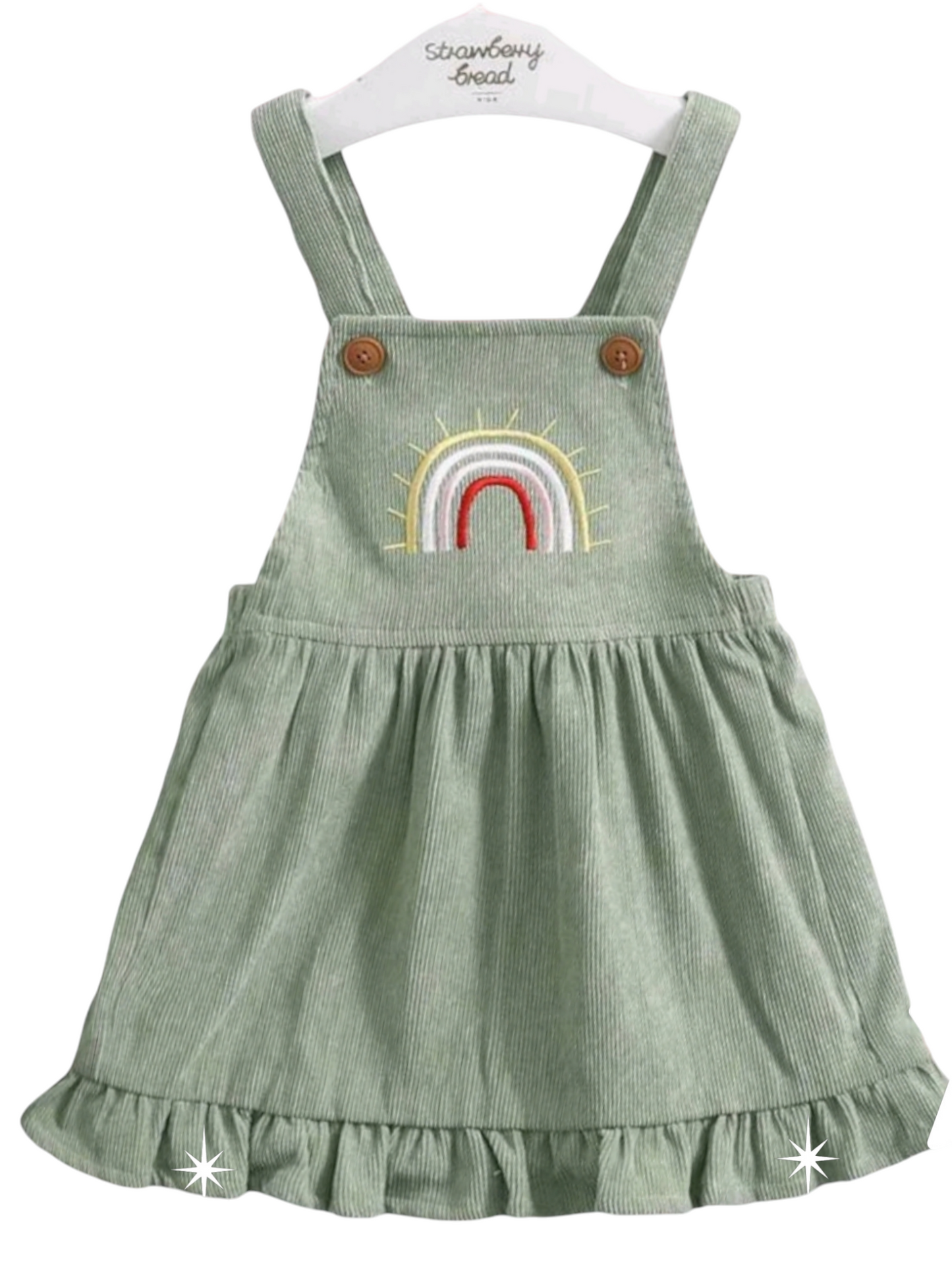 Sage Rainbow Dungaree Corduroy Dress