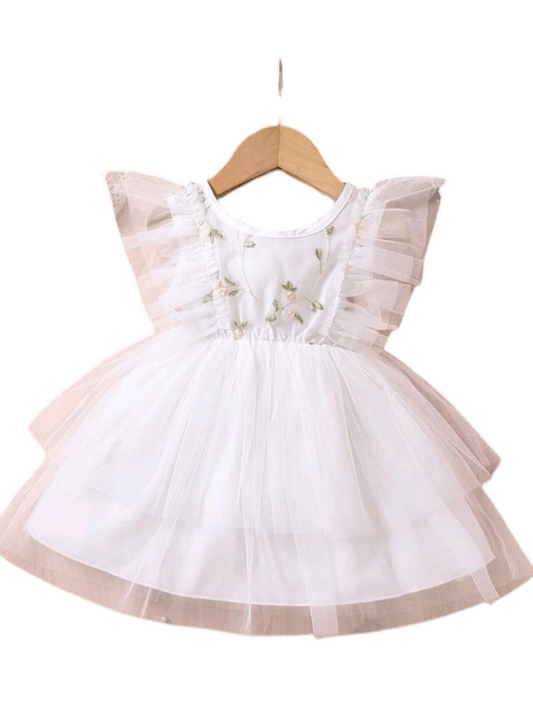 White Floral Embroidered Dress 