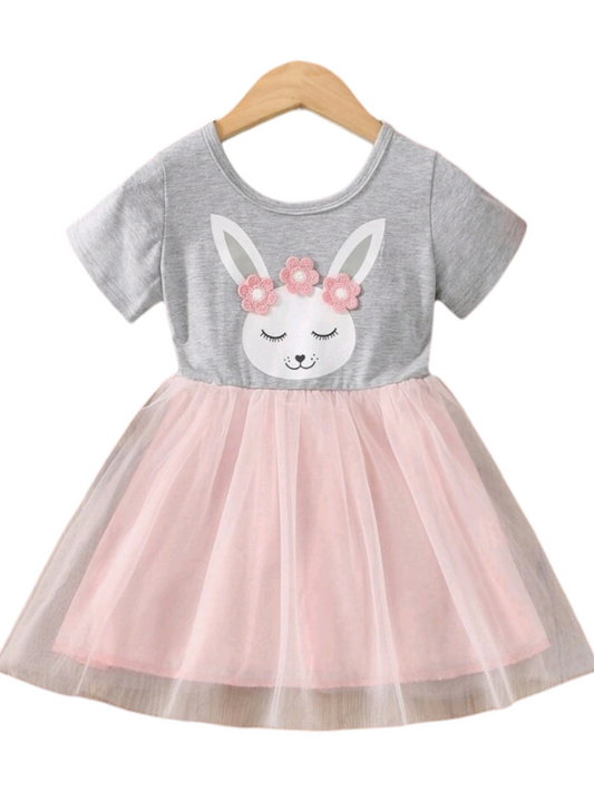 Peachy Pink Bunny Dress with Crochet Flowers 1000991