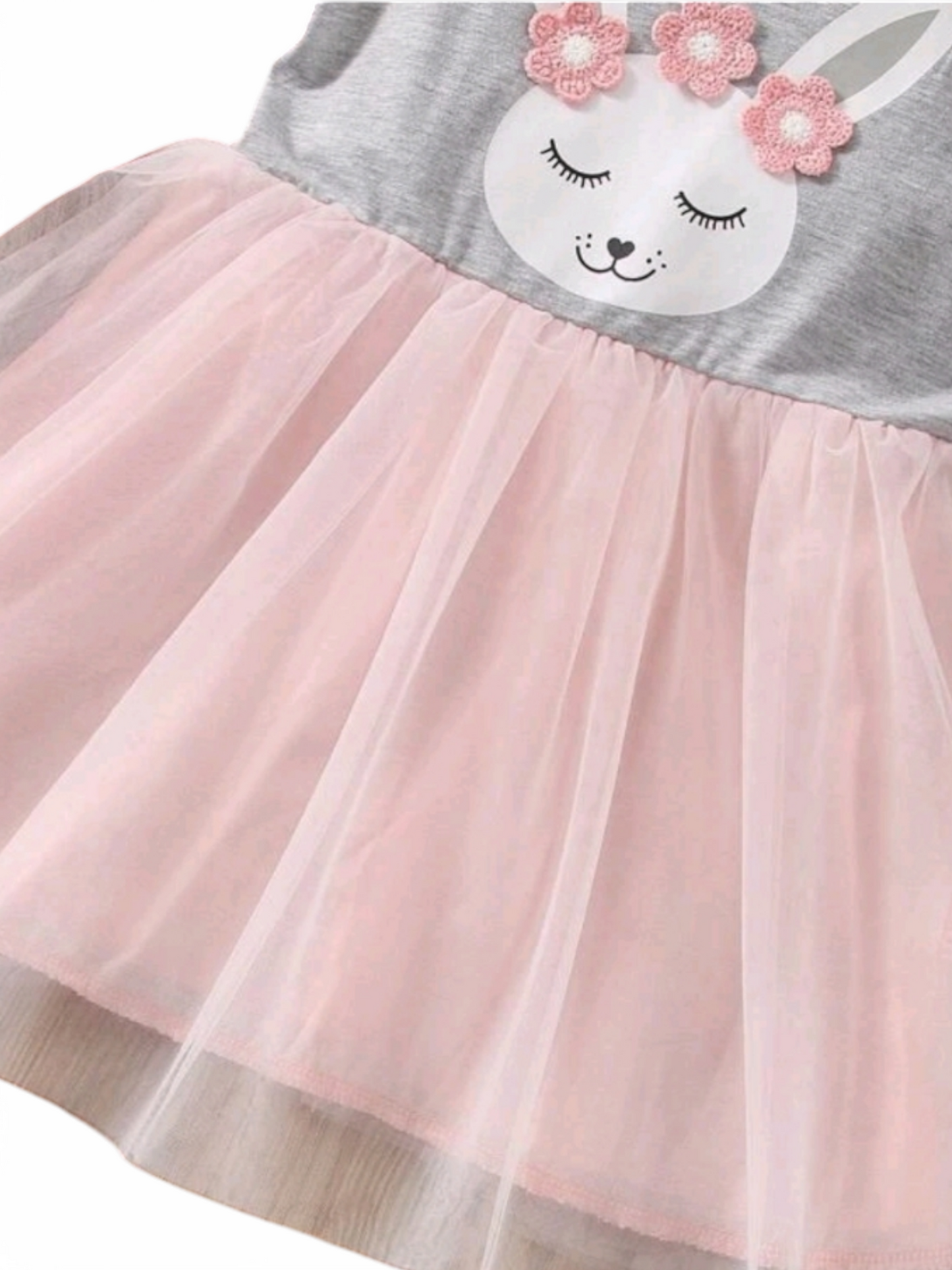 Peachy Pink Bunny Dress with Crochet Flowers 1000991