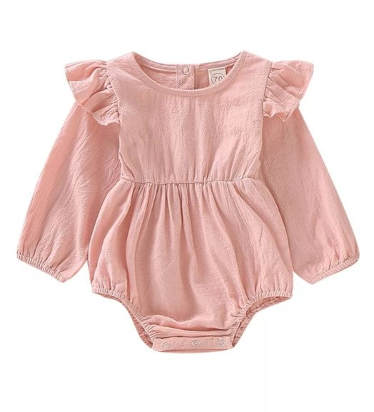 Pink Ruffle Sleeve Balloon Romper 100049