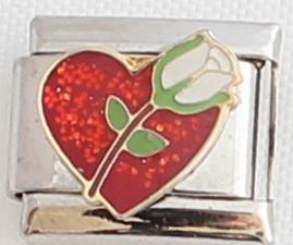 Rose on heart 9mm Charm-Charmed Jewellery