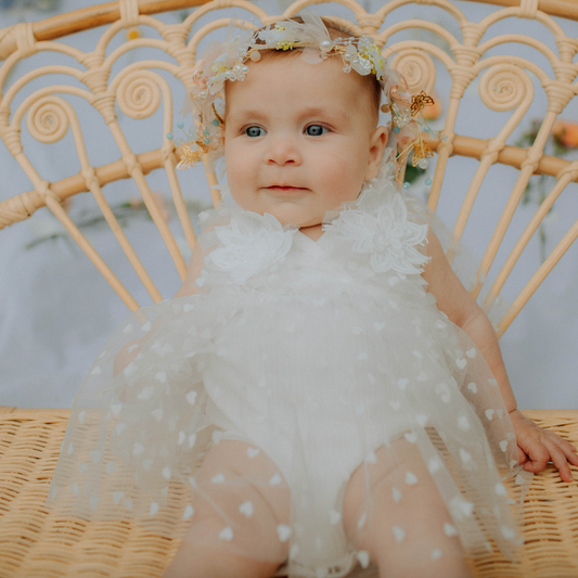 Ribbed White Lace Romper with Romantic Tulle Tutu