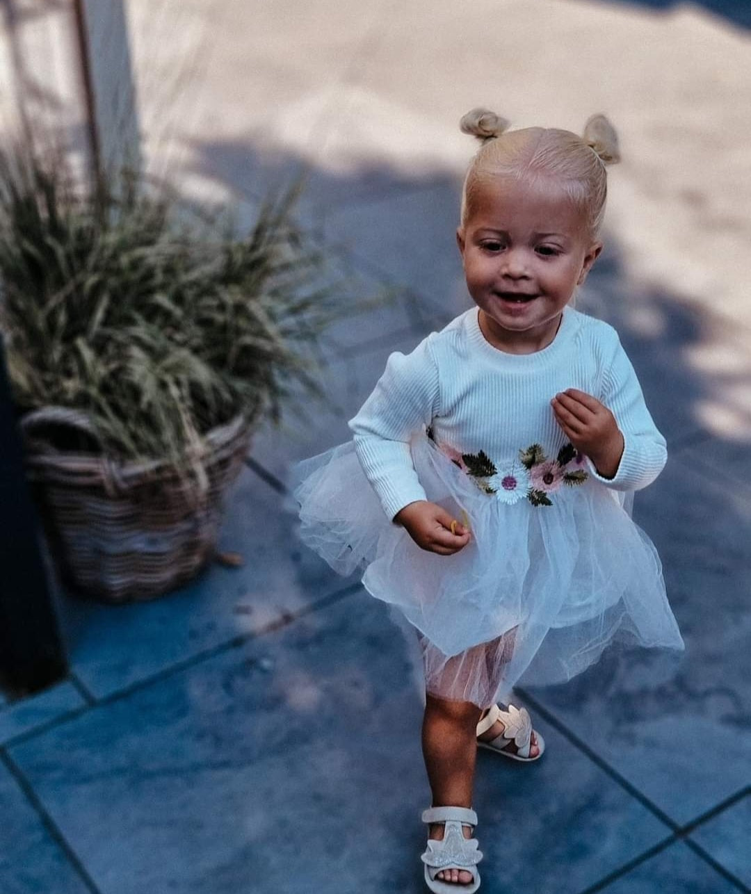 White Ribbed Lace Dress with Floral Design 10001015