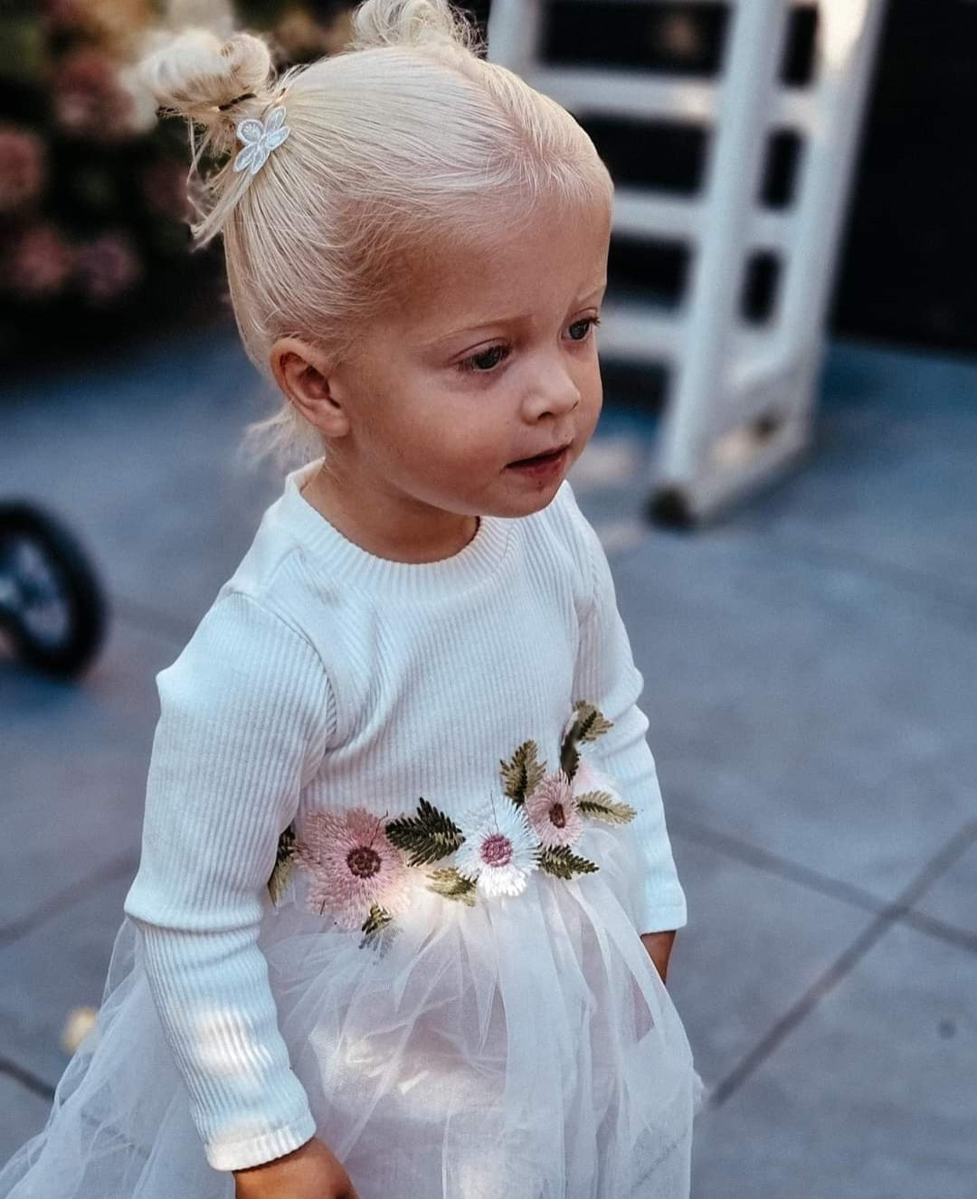 White Ribbed Lace Dress with Floral Design 10001015