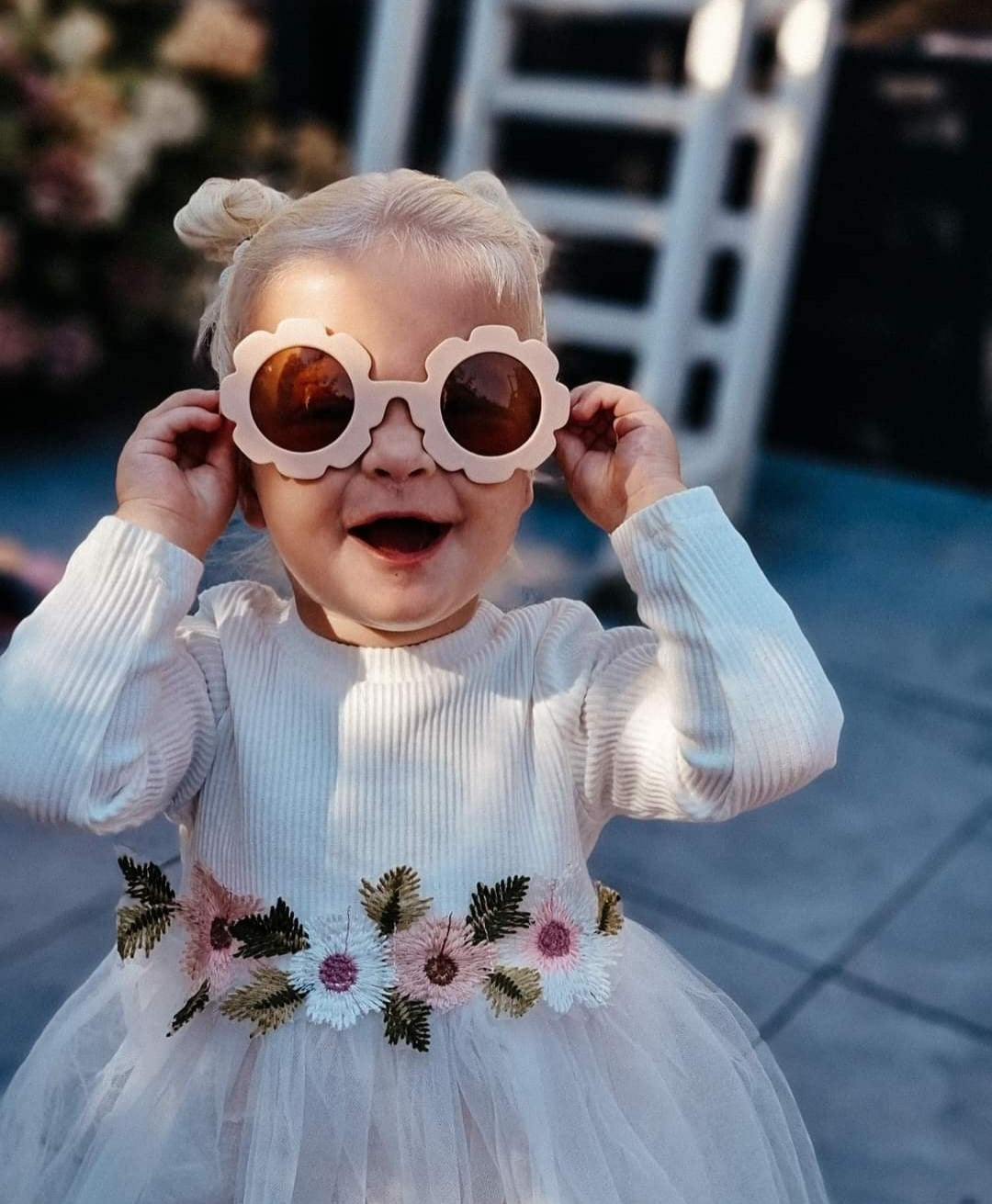 White Ribbed Lace Dress with Floral Design 10001015