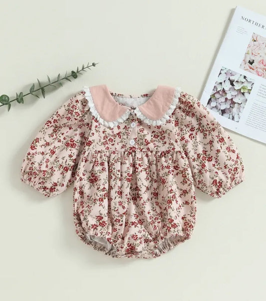 Pink Petite Floral Balloon Romper 