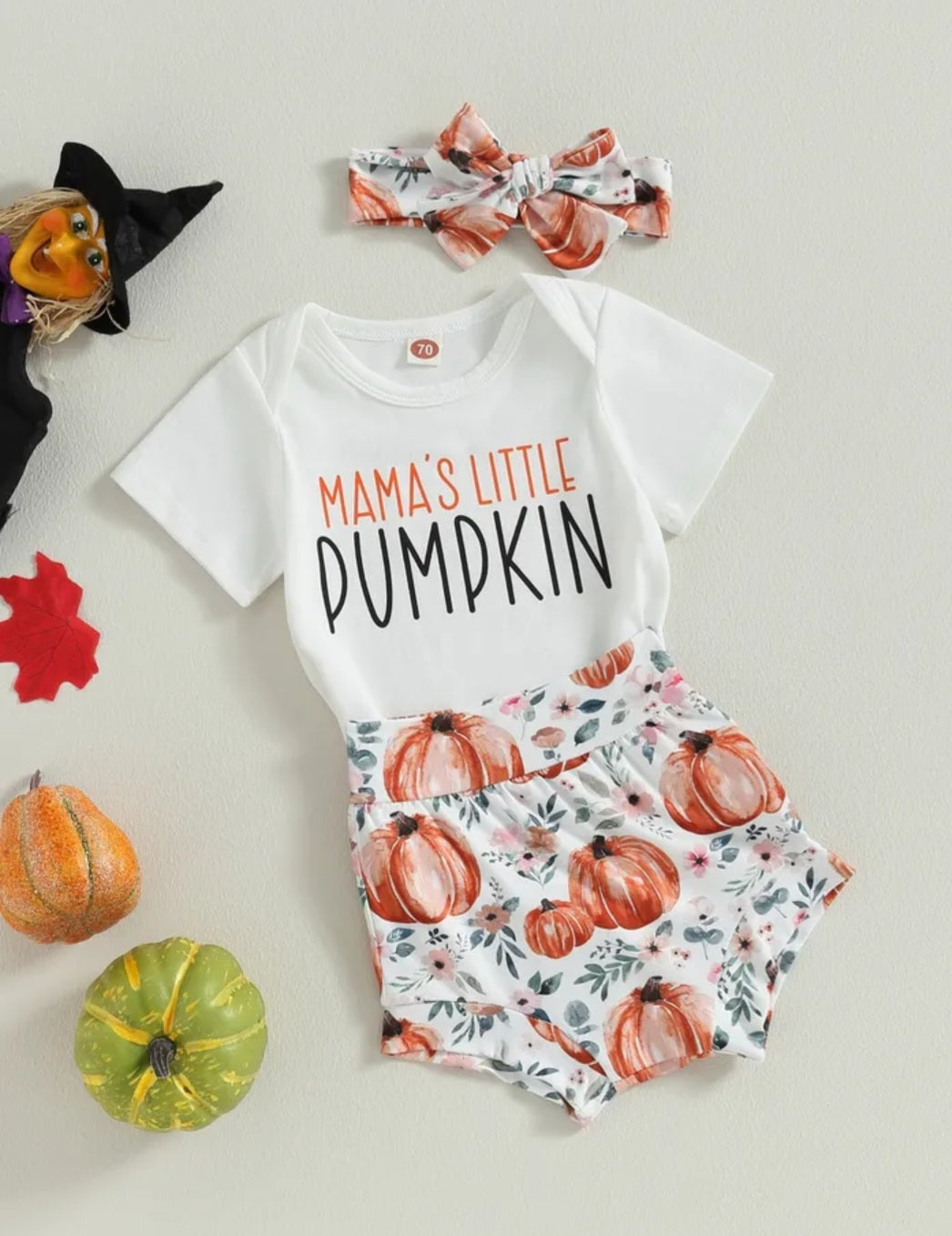 Mama's Little Pumpkin Romper with Bloomer and Headband 