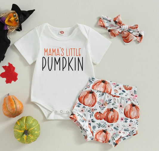 Mama's Little Pumpkin Romper with Bloomer and Headband 1000107
